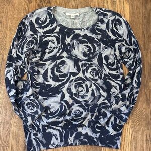 Banana Republic Floral Patterned Gray and Navy Sweater
